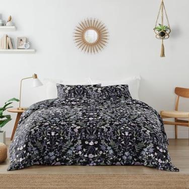 Imagem de Sweet Jojo Designs Preto Roxo Boho Flores Silvestres Vintage Floral Menina King Size Conjunto de Cama Edredom Capa de Cama Edredom Capas 3p Lavanda Boêmio Casa de Fazenda Margarida Botânico Paisley