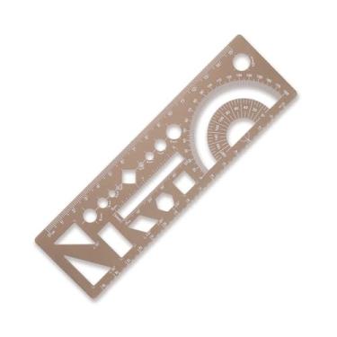 Imagem de Zotemo Modelo de desenho multiuso, conjunto de régua geométrica metálica, modelo de desenho circular com escala a laser etc. (ouro)
