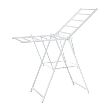 Imagem de AKALNNB Cabide dobrável, prateleiras de secagem de 2 níveis dobráveis de alumínio para lavanderia, suporte de lavanderia dobrável com asas ajustáveis em altura, para roupa de cama, dobradiça, toalhas