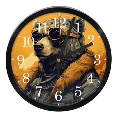 Imagem de LILINWAN Relógio de parede de plástico vintage de 25 cm - Urso preto retrô operado por bateria para casa ou escritório, design silencioso sem tique-taque
