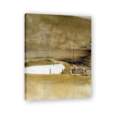 Imagem de LKXGRRSFG Impressão em tela de Andrew Wyeth Fence In The Distance - Arte de realismo americano, pintura em aquarela e têmpera de ovo para decoração de casa 20 x 26 cm