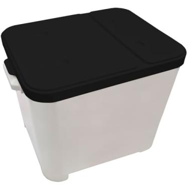 Imagem de Caixa Porta Ração Container de Plástico com Tampa, Branco e Preto, Grande Capacidade para Armazenamento 15 KG Furacao