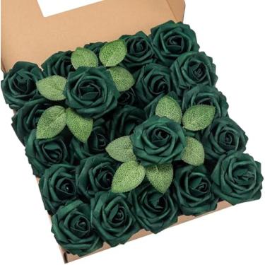 Imagem de DuHouse 50 peças de rosas artificiais flores falsas com hastes flores de espuma de toque real para buquê de casamento faça você mesmo chá de bebê centro de mesa arranjo floral festa decoração de casa