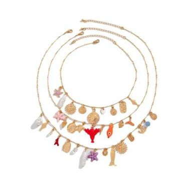 Imagem de Conjunto de Colar Gargantilha Boho com Pingente - 3 Peças com Motivos 