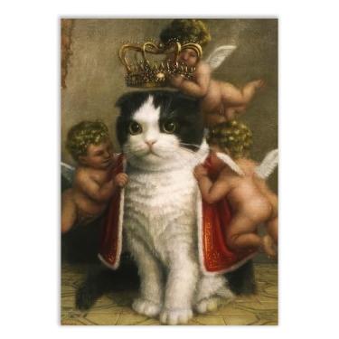 Imagem de Placa Decorativa Gato Coroado Manto Vermelho Tumblr Geek Decoração Poster Quarto Sala