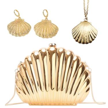 Imagem de JeVenis Bolsa de mão dourada em acrílico transparente com corrente de verão, praia, noite, bolsa de ombro, Dourado 1