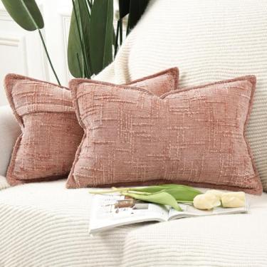 Imagem de MADIZZ Pacote com 2 capas de almofada de chenille 30,5 x 50,8 cm rosa macio neutro almofadas decorativas para sofá sofá boho, decoração moderna de casa de fazenda para quarto e sala de estar