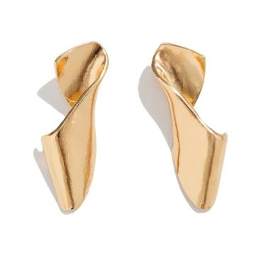 Imagem de Brincos de flor dourados, brincos de borla de folha de ginkgo biloba, brincos grandes de metal, brincos boêmios, pétalas em camadas, joia floral para mulheres, Large, Zinco, Liga metálica.