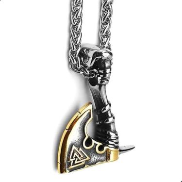 Imagem de Cordão Masculino Viking Machado Poder de Thor em Aço Inox – Estilo Valknut de Odin – Colar Nórdico Com Pingente Celta, Amuleto Presente Criativo Com Significado de Proteção e Coragem, Acessório Tribal