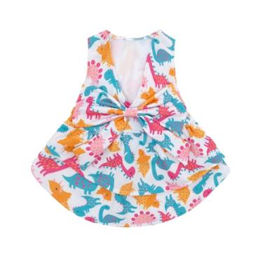 Imagem de CuteBone UPF50+ Vestidos para cães pequenos, vestido de verão sem mangas com decote em V profundo com laço grande, tecido de roupa de banho respirável, roupas de cachorro elásticas refrescantes para