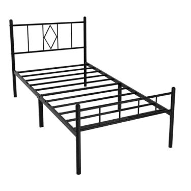 Imagem de Decorwise Estruturas de cama de solteiro de 35,5 cm com cabeceira/pé, armazenamento embaixo da cama, suporte de ripas de metal forte, sem necessidade de mola box, sem ruído, fácil montagem, preto
