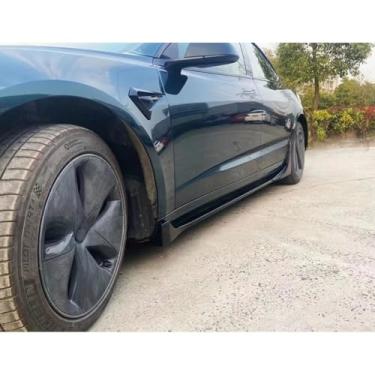 Imagem de Para Model 3 Fast Car Side Skirt Lip Spoiler Extensão Splitter Difusor Guard Para Model 3 Fast 2019-2023 Body Kit (Preto Brilhante)