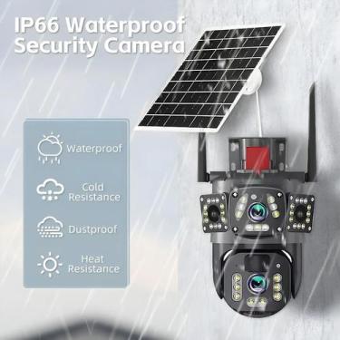 Imagem de Câmera Externa Sem Fio 4K De Lente Dupla Movida a Energia Solar WiFi C