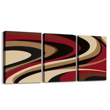 Imagem de Castle Fairy Arte de parede vermelha preta marrom 3 peças para decoração de sala de estar, imagem abstrata decoração de parede de quarto linhas geométricas decoração de parede pôsteres retrô luxuoso