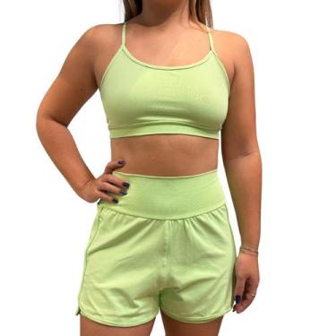 Imagem de Conjunto Fitness Feminino Poliamida - Short Duplo Cós Alto + Top - Zer