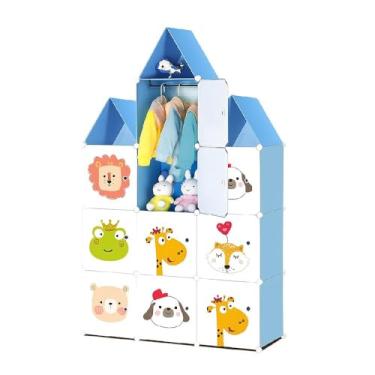 Imagem de Guarda-Roupa Modular Infantil Castelo 13 Nichos - Organizador de Brinquedos, Roupas e Livros - Quarto Kids Azul/Branco