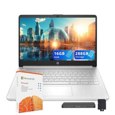 Imagem de HP Laptop carro-chefe HD de 14 polegadas para estudantes e negócios com escritório 365 e AI-Copilot, CPU Intel N150 (Beats i3-1115G4), 16 GB de RAM, armazenamento de 288 GB (128 GB UFS + conjunto de