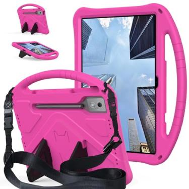 Imagem de QYiiD Capa infantil para tablet Lenovo Tab P12/Xiaoxin Pad Pro 32.3 cm TB370FU/TB371FC, leve proteção à prova de choque com alça conversível com alça de ombro para Lenovo Tab P12, rosa