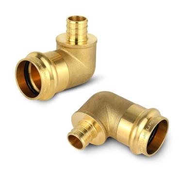 Imagem de 2 pacotes HeSun Brass Press Fitting Elbow, 2.5 cm PRESS X 3/10.2 cm PEX F1807 Crimp Elbow, LF Brass