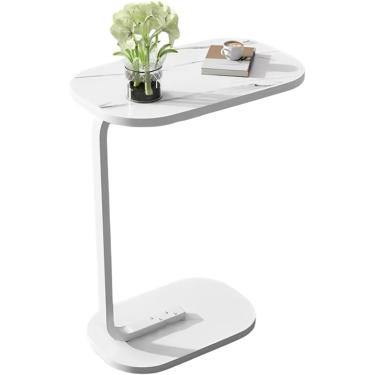 Imagem de Mesa De Cabeceira Em Forma De C, Mesa Lateral Pequena Mesa Lateral Oval Sofá Mesa De Cabeceira Lateral Ao Lado Da Cama Estação De Trabalho Portátil Para Sofá, Cama, Dorm, White, B