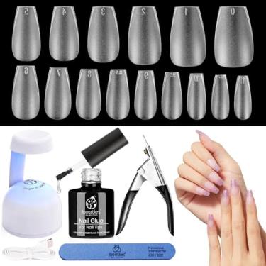 Imagem de Beetles Easy Gel Tips Nail Extension Kit,2 In 1 Nail Glue Base Coat with Matte Short Coffin Pre-shaped False Nails and Led Nail Lamp Acrylic Nail for Gel Art Diy Fast Manicure Kit