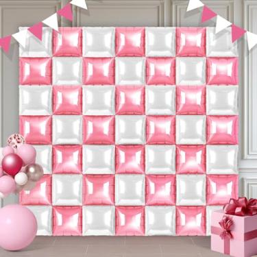 Imagem de 50Pcs Square Balloon Backdrop Balloon Wall Double-Sided Mylar Square Balloons Multi-Color Options Shiny Backdrop for Birthday Parties Weddings Baby Showers & Events (PinkWhite)