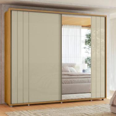 Imagem de Guarda Roupa Casal Ripado em MDF com Espelhos 2 Portas de Correr e Pés