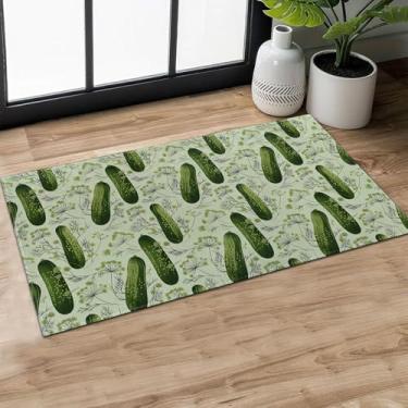 Imagem de MIEPOS Tapete de porta interno verde picles divertido, tapete de porta de plantas de endro e ramo de flores, 75 x 43 cm, tapete de borracha antiderrapante, tapete de entrada, sala de estar, decoração