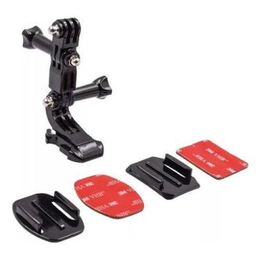 Imagem de Suporte Lateral De Capacete compativel Gopro + Kit Adesivo Curvo E Ret