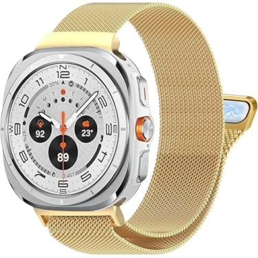 Imagem de FIT IT Pulseira Magnetica Metal Milanes para Galaxy Watch 7 Ultra 2025 47mm, Versão Atualizada (Dourado)
