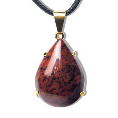 Imagem de Colar Extra Gota Pedra Obsidiana Mahogany Garra Dourado - CristaisdeCu