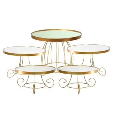 Imagem de Kit Festa 5 Peças Bandejas Espelhadas Boleira Redonda 30cm + Doceiras Laterais(Dourado)