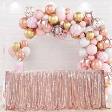 Imagem de Saia de mesa com lantejoulas Spakly Drapeada para festa de aniversário, chá de bebê, mesa de sobremesas, mesa de bolo de casamento, recepção de exposição, ouro rosa, 1,83 m x 76 cm
