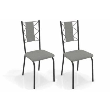 Imagem de Cadeira de Cozinha Lisboa 2C076PRF Aço Kit 2 Un Preto/Boucle Cinza - K
