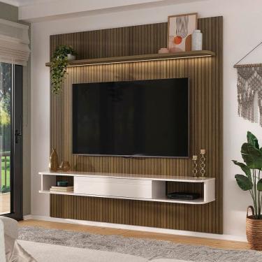 Imagem de Painel Belluno Artely Para Tv De Até 75 Polegadas Pinho Ripado - Off White
