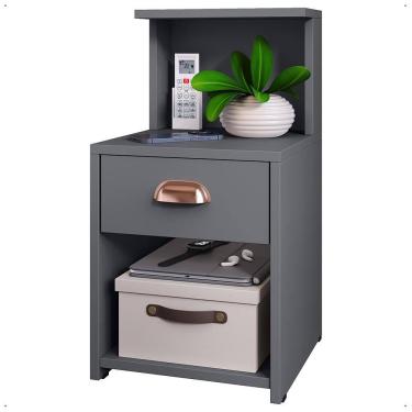 Imagem de Mesa Cabeceira Lateral Cama Gaveta Puxador Concha Nicho Prateleira Suspensa Mesinha Organizadora Quarto - Lojas RPM