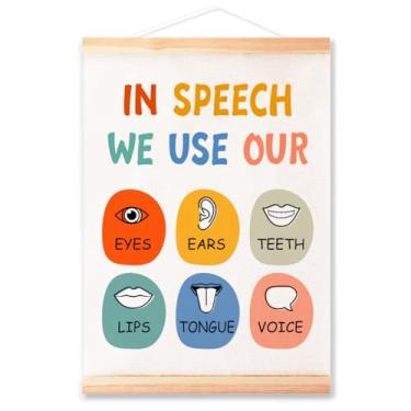 Imagem de Quadro de suporte de pôster para sala de aula, berçário, escola, decoração de parede, In Speech We Use Our Eyes Ears Canvas Wall Art Poster Print 40 x 30 cm