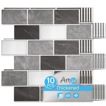 Imagem de Art3d Descasque e cole azulejos de parede de granito – 30,5 cm x 30,5 cm de design mais grosso, azulejo autoadesivo para decoração de cozinha e banheiro