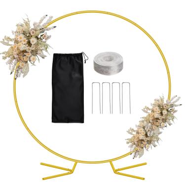 Imagem de WellSign Suporte de arco de fundo para festas, kit de suporte de arco de balão de metal de 2,5 m, moldura de arco de casamento redonda dourada para festa de aniversário de casamento, chá de panela