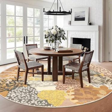Imagem de DEXDE Tapete redondo grande de 2,7 m, lavável, círculo, antiderrapante, boho, floral, circular para quarto, banheiro, entrada, quarto de crianças, escritório, sala de jantar, camelo