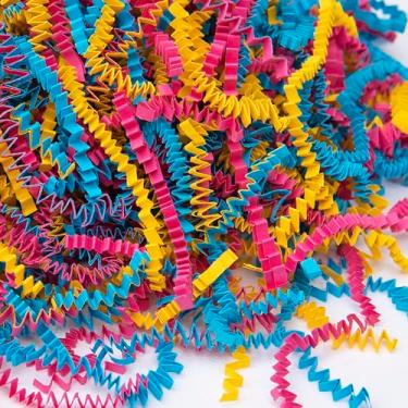 Imagem de BOXHOME Enchimento de papel desfiado (1/2 libra) Papel enrugado para embrulhar e encher caixas de presente, magenta, amarelo e azul-Fiesta Mix