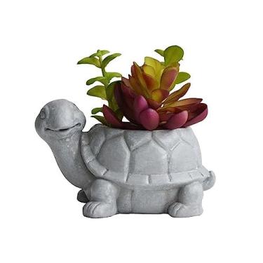 Imagem de Vaso com suculenta em cimento e plástico L'Hermitage Tartaruga 10x7,5x8,5cm cinza