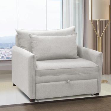 Imagem de Poltrona Cama Retrátil Solteiro com Rodízio Cloe Bouclê Cinza Claro E0