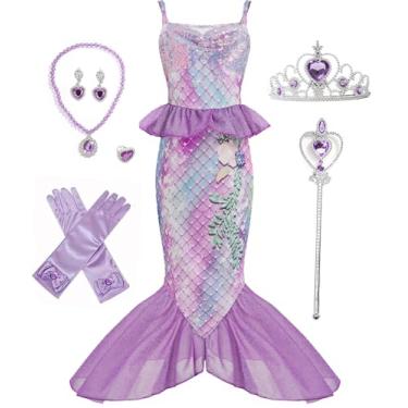 Imagem de Gesikai Fantasia de sereia para meninas, vestido de sereia, fantasia de Halloween para meninas