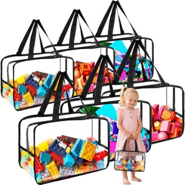Imagem de 6 Packs Extra Large Toy Storage Bags, Reusable Clear PVC Board Game Storage, Travel Waterproof Organizer Bags with Zipper for Building Blocks, Puzzle, Stuffed Animals, Kids Books with Labels