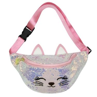 Imagem de Pochete infantil fofa Pokla Dot laço bolsa de cintura mini bolsa transversal para meninas, crianças, esportes, viagens, Gato de lantejoulas - rosa, One Size, Casual