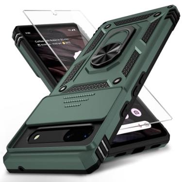 Imagem de WEYCOLOR Capa para Google Pixel 6A com protetor de tela HD para lente de câmera, proteção contra quedas de grau militar de 3 m, suporte de anel magnético, capa protetora para celular, verde pinho