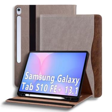 Imagem de TIPOYOROOS Capa para Samsung Galaxy Tab S10 FE Plus 13,1 polegadas 2025 (SM-X620/SM-X626B) Capa inteligente com bolso e porta-lápis, couro PU executivo com compartimento para cartão, cáqui