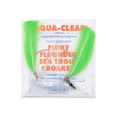 Imagem de Aqua-Clear, Hi-Lo Pearl Accent Hair Teaser Rig, Linguado/Fluke/Seatrout/Croaker, 3/0 Nickl Octo Hook, AFW Swivel, 40 lb / 18.1 kg GS Mono, T-Standoff, Cabelo Verde, Detalhe Pérola