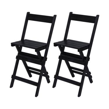Imagem de Kit 2 Cadeiras Bistrôs em Madeira Dobrável Facil Transp Bar Preto / Liso